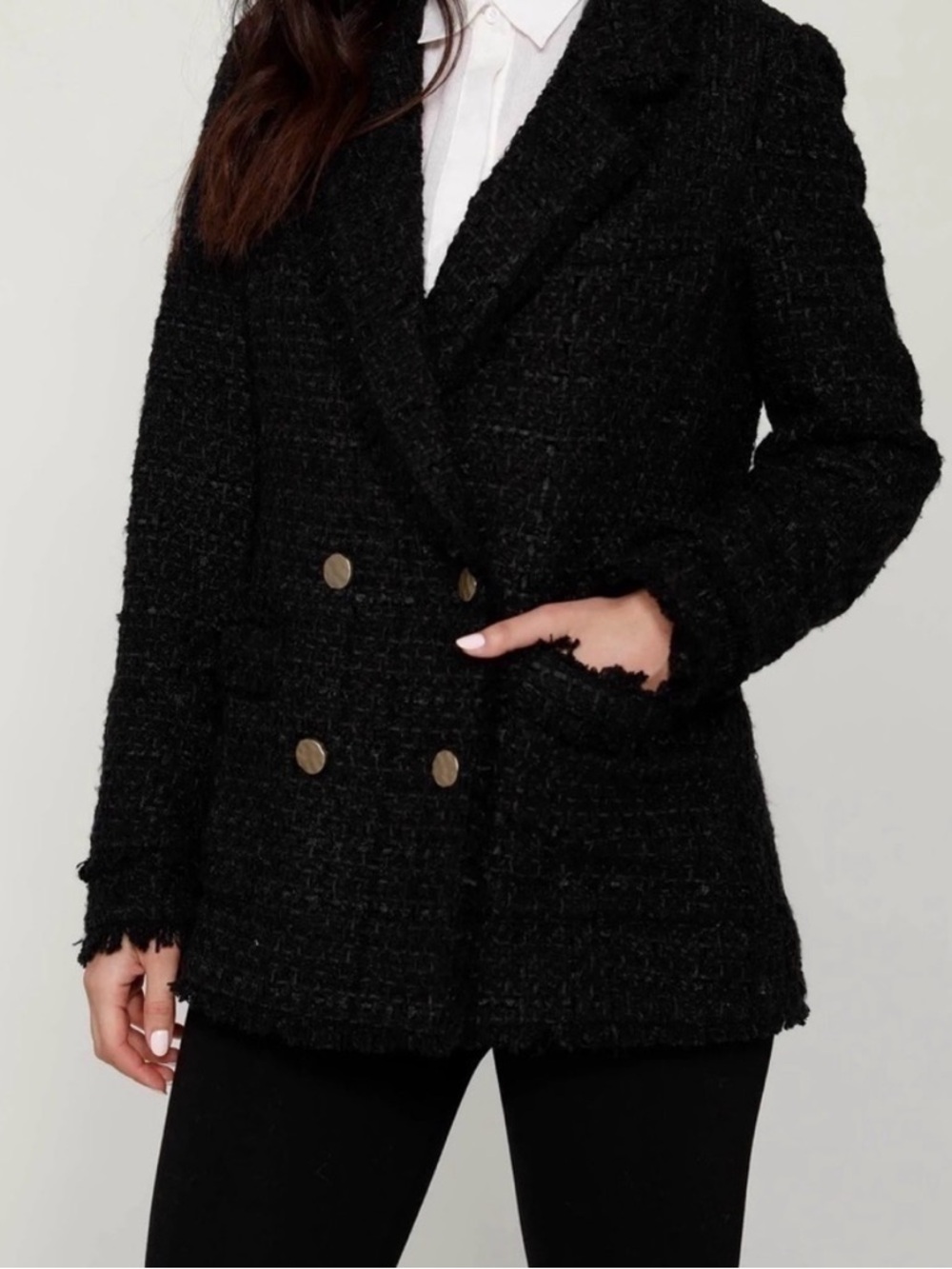 ✨ Dolce Cabo Textured Tweed Frayed-Edge Blazer – Size S ✨